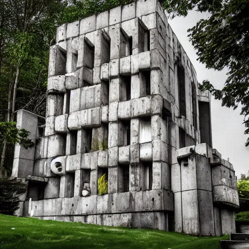 Image similar to scifi brutalist castle with brutalist decoration, brutalist gardens surrouding it, photography
