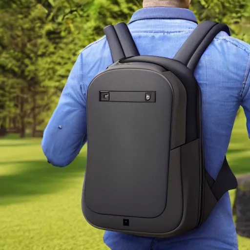 Prompt: man wearing a refridgerator back pack, product rendering, realistic,