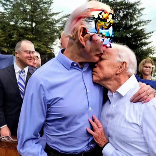 Prompt: joe biden kissing joe biden on his forehead, cute, gentle, lovely