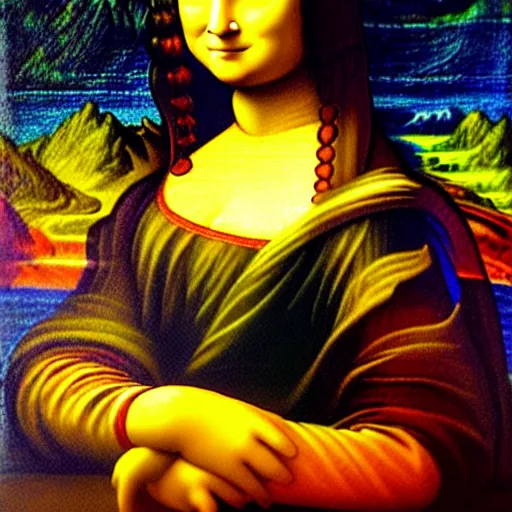 Image similar to a nepali woman's painting in the style of mona lisa by leonardo da vinci