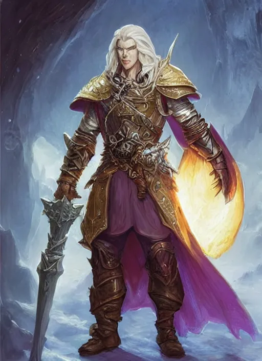 Image similar to white cloak paladin, ultra detailed fantasy, dndbeyond, bright, colourful, realistic, dnd character portrait, full body, pathfinder, pinterest, art by ralph horsley, dnd, rpg, lotr game design fanart by concept art, behance hd, artstation, deviantart, hdr render in unreal engine 5
