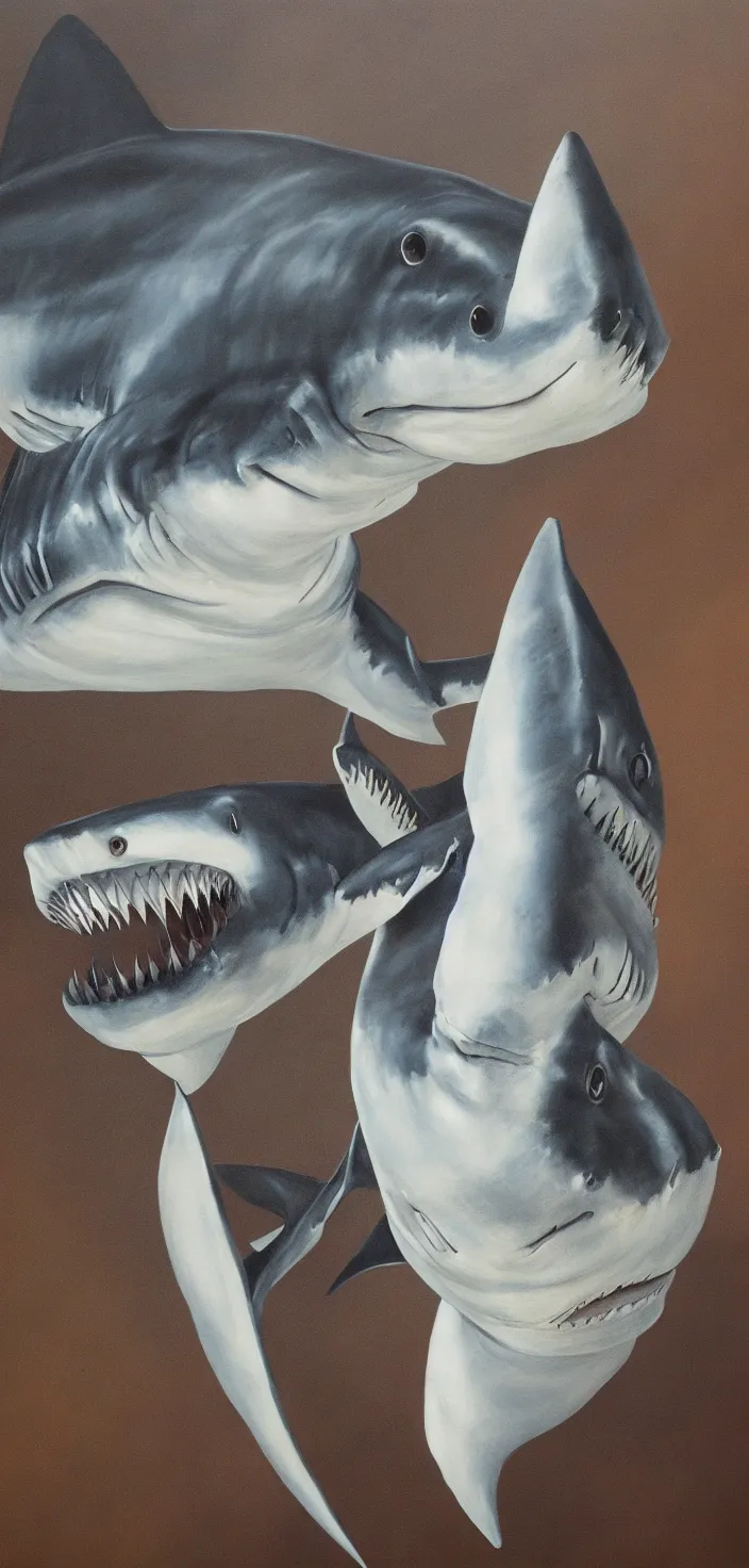 Image similar to detailed photorealistic painting of a shark in a suit giving a presentation, realism oil painting with expressive marks, values as flat shapes