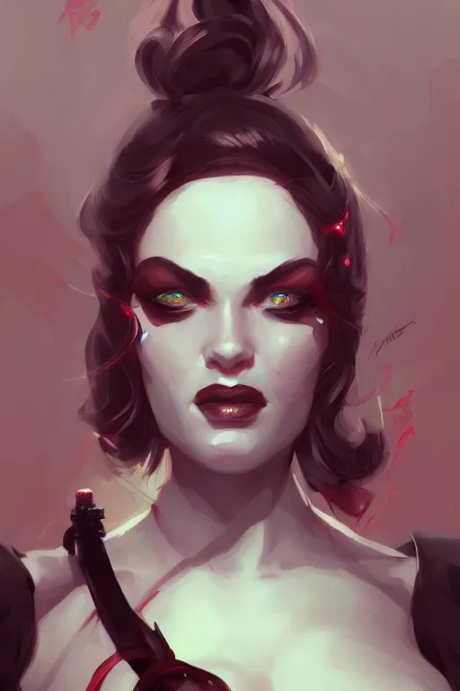 Image similar to closeup portrait noir femme fatale by sabbas apterus and james jean, warm saturated colors, concept art, beautiful composition, digital painting, trending on artstation