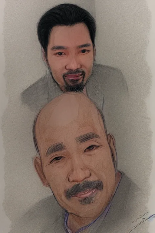 Image similar to portrait of habib rieziq shihab, line by eric - anthony johnson, sketch by jacqueline e, color by bo feng lin