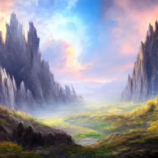 Image similar to basalt cliffs with lot of clouds fantasy landscape, high detail, fantasy art, concept art, 4 k, ultra detail, computer art