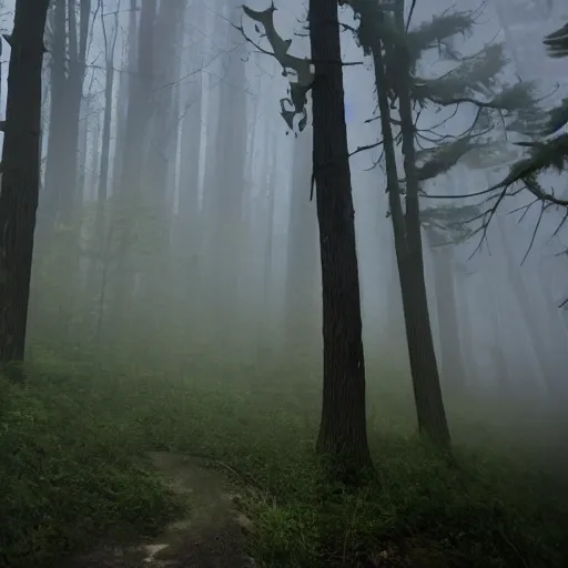 Image similar to a foggy miasma, attacking a group of adventures running through a forest