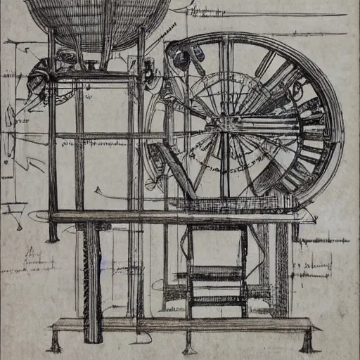 Prompt: time machine blueprints by leonardo davinci