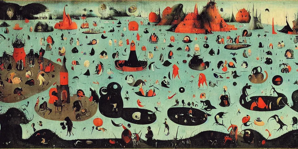 Image similar to lake is an entrance to the void by brecht evens, by hieronymus bosch, stunning, just wow, intricate, mysterious, beautiful, magnificient