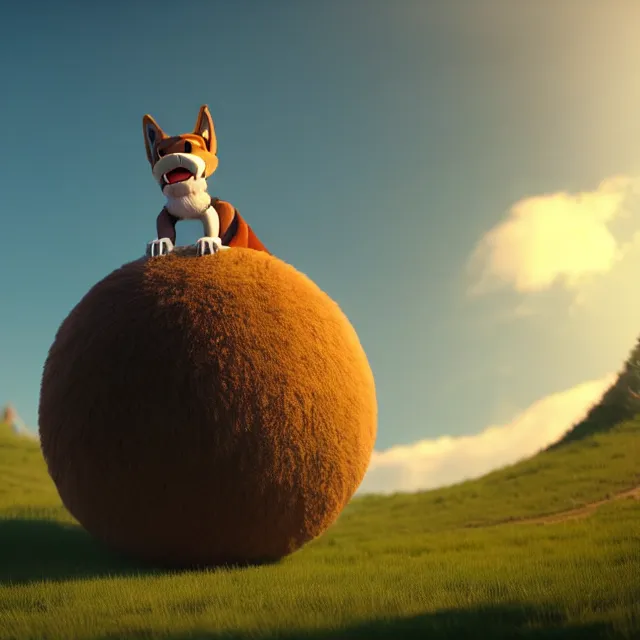 Prompt: a spherical anthropomorphic male blue dragon fursona being rolled up a hill, anthropomorphic male brown husky fursona, furry, round, sphere, 3 d render, unreal engine 5, octane render, soft colors, vivid, cute, 1 6 k