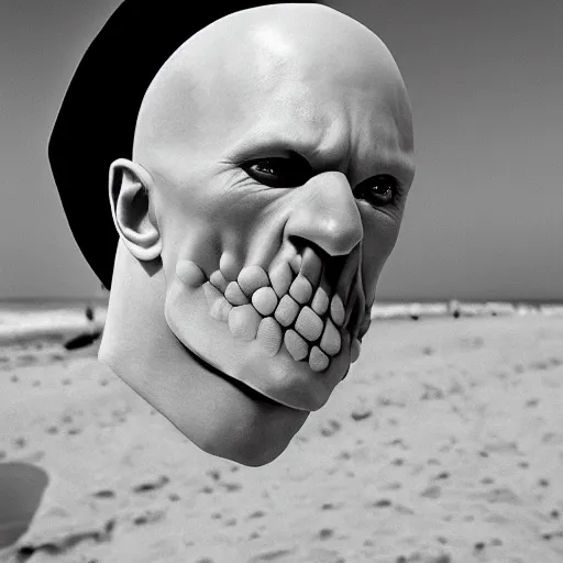 Image similar to portrait nosferatu applying sunscreen on his body on the beach, realistic detailed photography