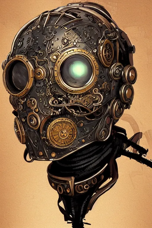 Image similar to steampunk helmet fantasy art mask robot ninja stylized digital illustration sharp focus, elegant intricate digital painting artstation concept art global illumination ray tracing advanced technology chaykin howard and campionpascale and cooke darwyn and davis jack