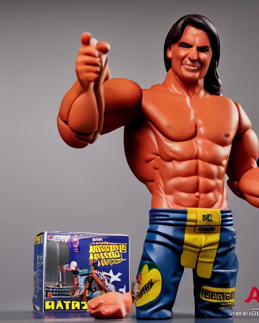 Image similar to box of the toy of jair bolsonaro as an action figure, hyper real, advertising photography, 8 k