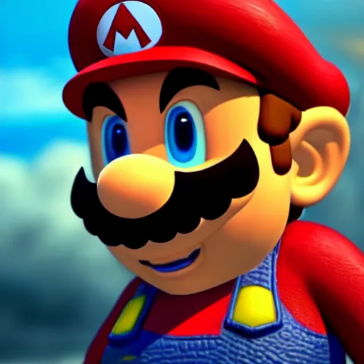 Prompt: Mario looking at the camera dramatically with cinematic lighting, 4k