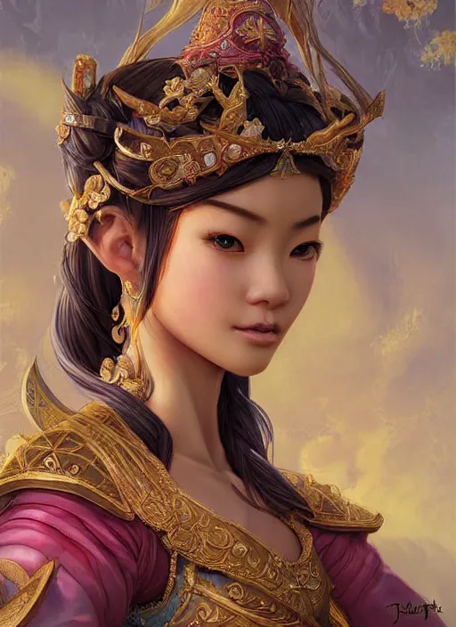 Prompt: digital painting of royal princess asian girl by filipe pagliuso and justin gerard symmetric fantasy highly detailed realistic intricate port