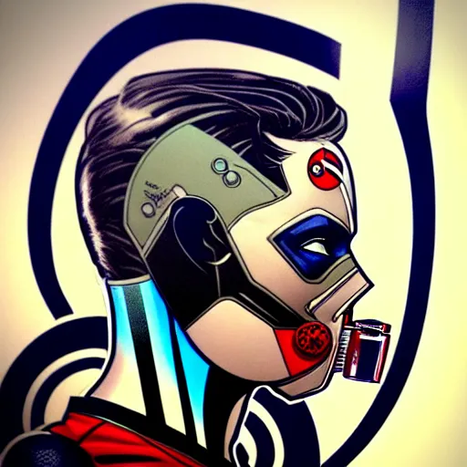 Image similar to a profile photo of a villain side profile with a diving oxygen mask with side profile blood in ocean intricate details by MARVEL comics and Sandra Chevrier-C
