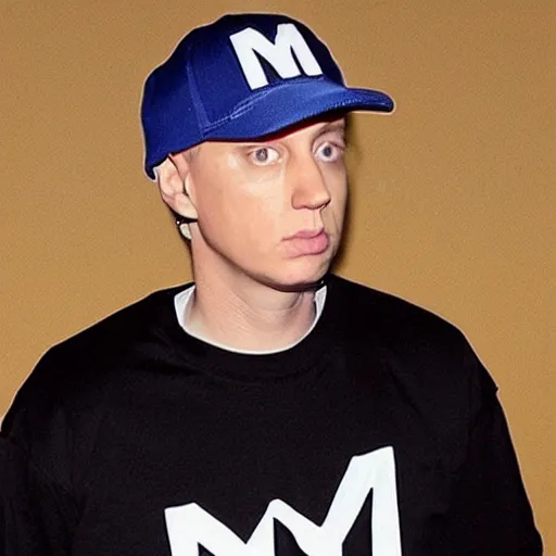 Prompt: Eminem disguised as an M&M’s mascot