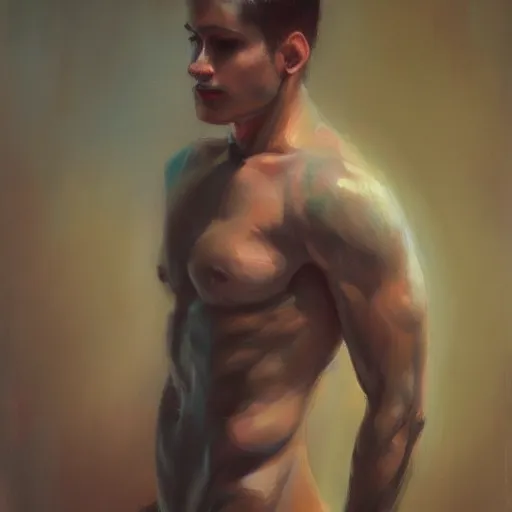 Image similar to a beautiful toned man, aesthetic, oil painting, pale colors, high detail, 8 k, wide angle, trending on artstation,