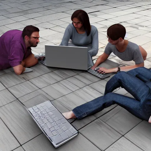 Prompt: a group of realistic bums using laptops near on street, highly detailed, intricate, sharp focus, digital art, 8 k