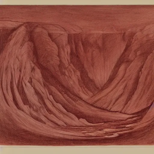 Prompt: an anatomy of mountains and rivers in the style of michelangelo, red chalk drawing on paper, metropolitan museum of art