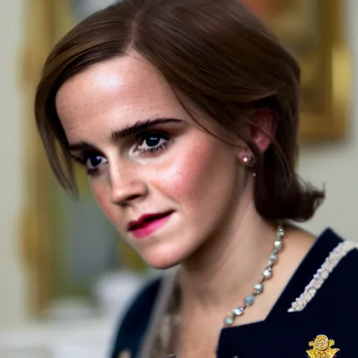 Prompt: closeup portrait of president Emma Watson in the oval office, studio lighting, 8k