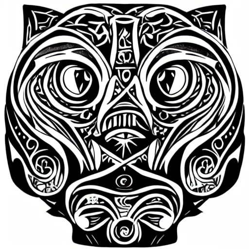 Image similar to tattoo sketch, cyclope cat, a draft, organic ornament, maori, vector
