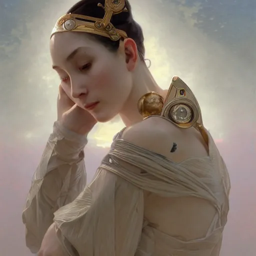 Prompt: portrait of a robot, intricate, elegant, highly detailed, digital painting, artstation, concept art, smooth, sharp focus, illustration, art by artgerm and greg rutkowski and alphonse mucha and william - adolphe bouguereau