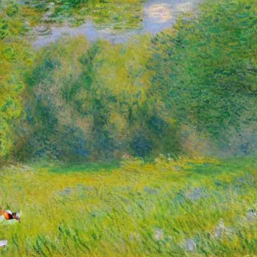 Prompt: A green drake sitting in a meadow by Claude Monet, 4k