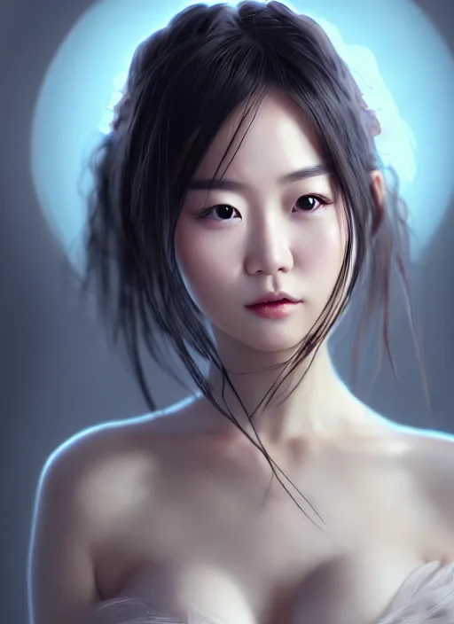 Prompt: beautiful fashion chinese girl in movie scene, strapless dress, character portrait in the style of thomas river and artgerm, wlop, cinematic lighting, hyperdetailed, 8 k realistic, symmetrical, global illumination, radiant light, halo, love and mercy, frostbite 3 engine, cryengine, dof, trending on artstation, digital art, chanel