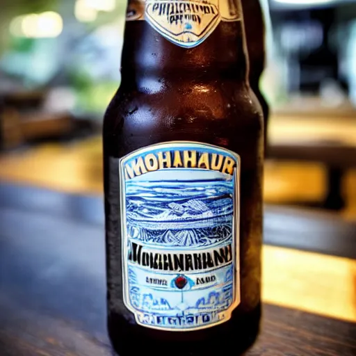 Prompt: very derailed photograph of a mohrenbräu beer