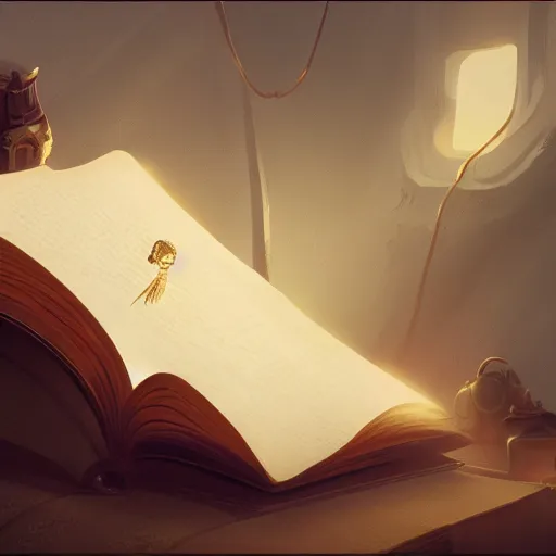 Prompt: a mysterious book with a golden quill on the, by roman shipunov, etienne hebinger, atey ghailan, cgsociety, cynical realism, fantasy art, 2 d game art