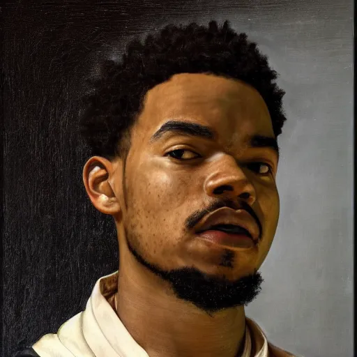 Prompt: a portrait painting of Chance The Rapper as a Poetic Philosopher in the style of Caravaggio, 1599, realistic, detailed