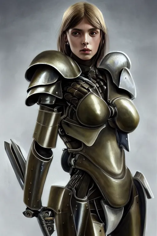 Image similar to a photorealistic painted portrait of an attractive young girl, partially clothed in dull metal-plated battle armor, olive skin, long dark hair, beautiful bone structure, symmetric facial features, perfect photorealistic eyes, natural physique, intricate, elegant, digital painting, concept art, finely detailed, beautifully illustrated, sharp focus, minimal artifacts, from Metal Gear, by Ruan Jia and Mandy Jurgens and Artgerm and William-Adolphe Bouguerea, in the style of Greg Rutkowski, trending on Artstation, award winning