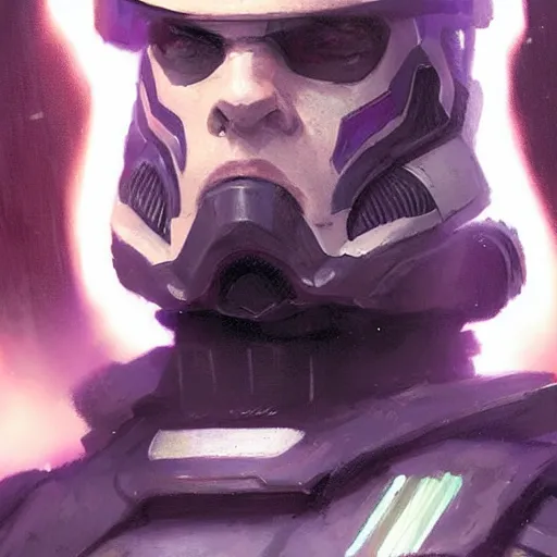 Image similar to concept art of a portrait by greg rutkowski, a soldier of the eternal empire wearing purple and black tactical gear, star wars expanded universe, smooth, sharp focus, artstation hq.