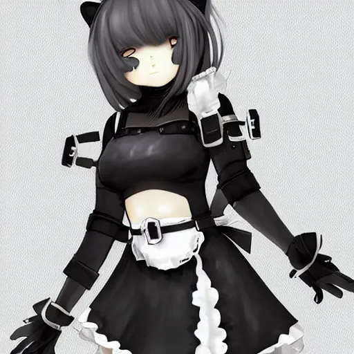 Image similar to full body portrait of 2B nier automata wearing a cat maid suit by Thomas romain, trending on artstation, artstationHD, artstationHQ