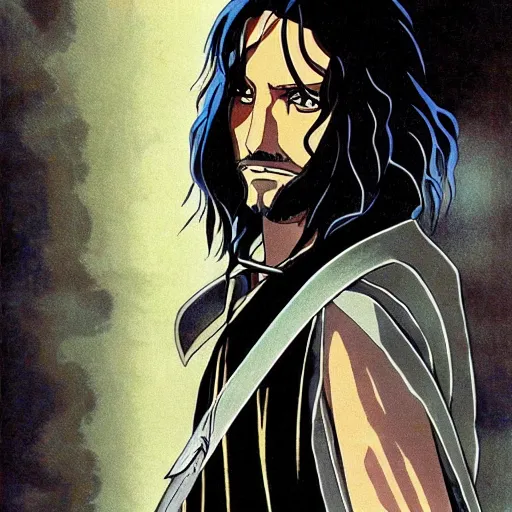 Image similar to aragorn from the anime lord of the rings (1986), studio ghibli