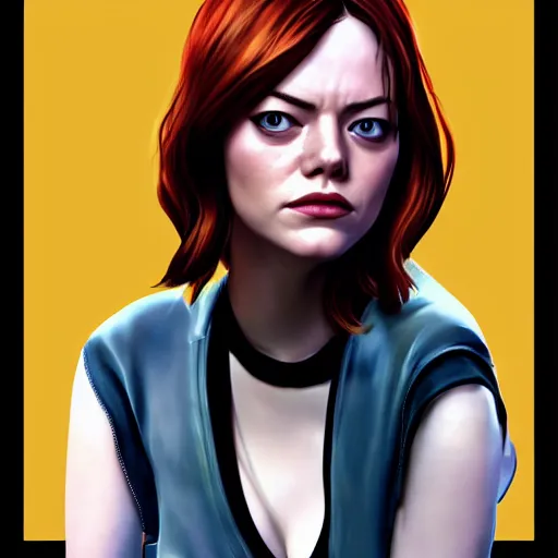 Prompt: emma stone in gta v, cover art by stephen bliss, artstation, no text