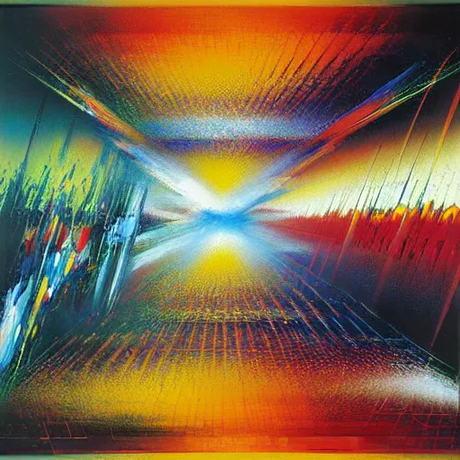 Image similar to abstract art representing momentum, oil painting by john berkey and gabriel dawe, masterwork