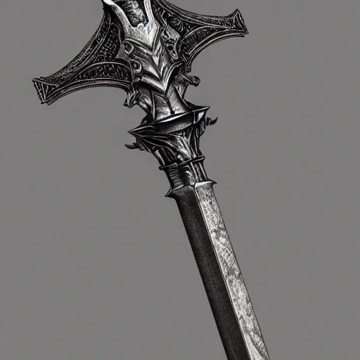 Prompt: a sword, digital art, photo realistic painting, fantasy, dnd, very detailed, high definition, trending on artstation