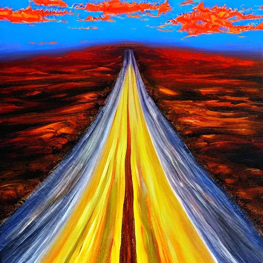 Image similar to a highway to hell, oil painting, highly detailed.