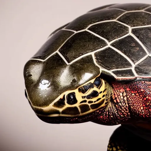 Prompt: a antropomorphic turtle making voice over in professional studio. Studio lighting f 1.2