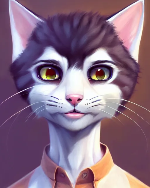 Image similar to character concept art of a young male anthropomorphic furry cat | | cute - fine - face, pretty face, key visual, realistic shaded perfect face, fine details by stanley artgerm lau, wlop, rossdraws, james jean, andrei riabovitchev, marc simonetti, and sakimichan, trending on artstation