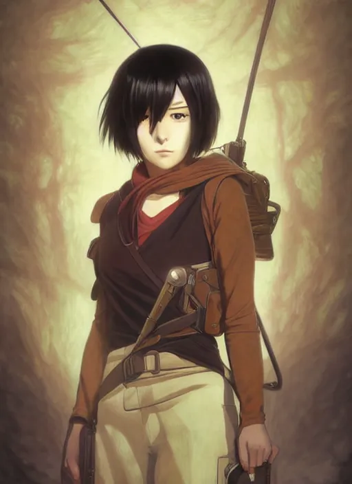 Image similar to portrait of mikasa ackerman aot, path traced, highly detailed, high quality, digital painting, by studio ghibli and alphonse mucha, leesha hannigan, hidari, art nouveau, chiho aoshima, posuka demizu