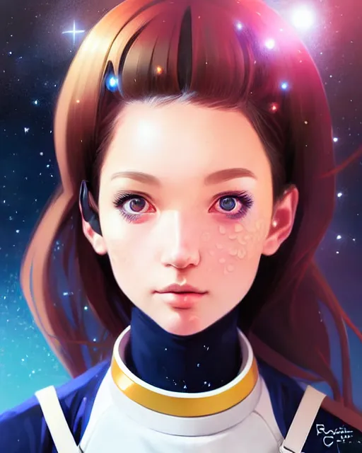 Image similar to portrait Anime space cadet girl cute-fine-face, pretty face, realistic shaded Perfect face, fine details. Anime. realistic shaded lighting by Ilya Kuvshinov Giuseppe Dangelico Pino and Michael Garmash and Rob Rey, IAMAG premiere, aaaa achievement collection, elegant freckles, fabulous