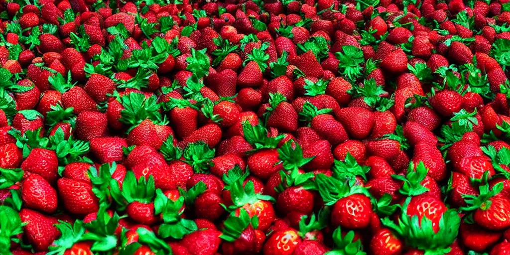 Prompt: a product picture of hundreds of strawberries, photographic filter, unreal engine 5, realistic, hyperdetailed, 8 k, cinematic, volumetric lighting, very realistic effect, hd, hdr, 4 k, sharp focus, octane render, ultra detailed, high resolution, trending on artstation in the style of albert dros glowing rich colors powerful imagery