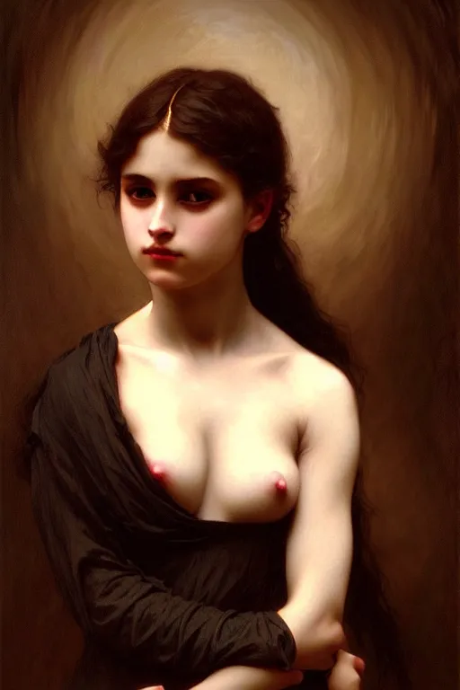 Image similar to victorian dark girl, painting by bouguereau, detailed art, artstation