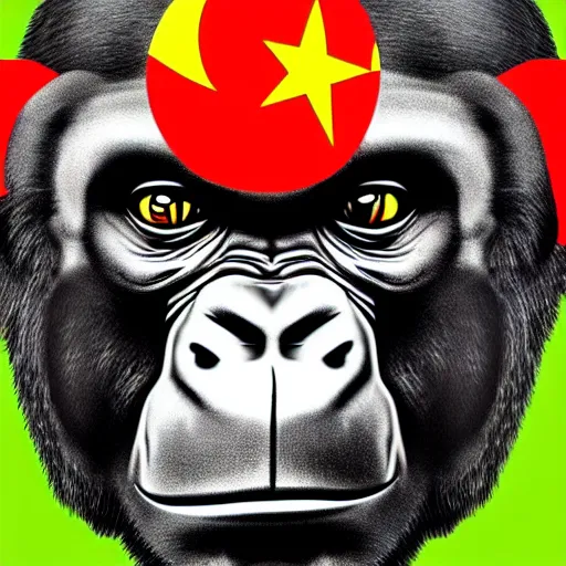 Prompt: communist propaganda poster of a gorilla, 4 k, hyper realistic, dslr, high resolution, landscape, beautiful