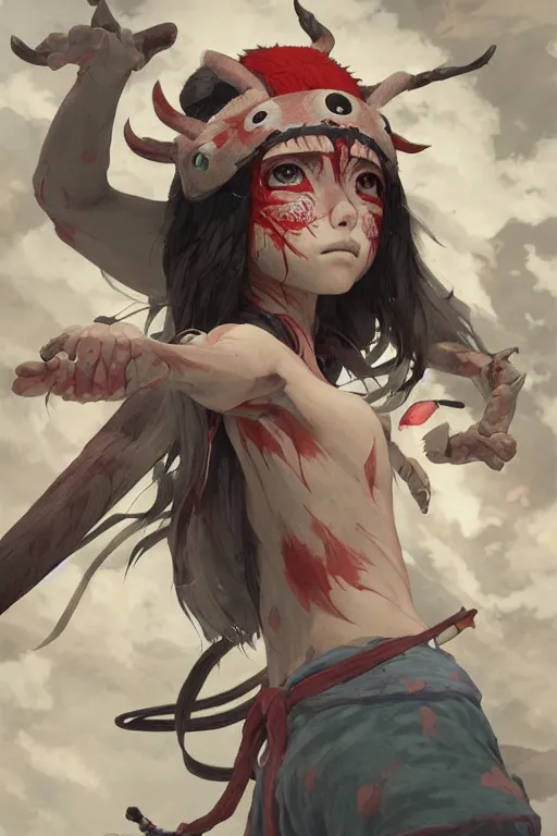 Image similar to mononoke hime, accurate anatomy, only two hands, highly detailed, digital painting, artstation, concept art, smooth, sharp focus, illustration, unreal engine 5, 8 k, art by artgerm and greg rutkowski and edgar maxence
