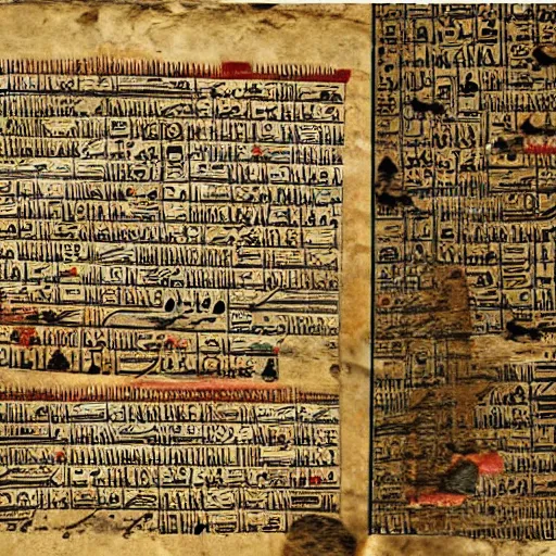 Prompt: ancient egyptian manuscript with pictures of airplanes