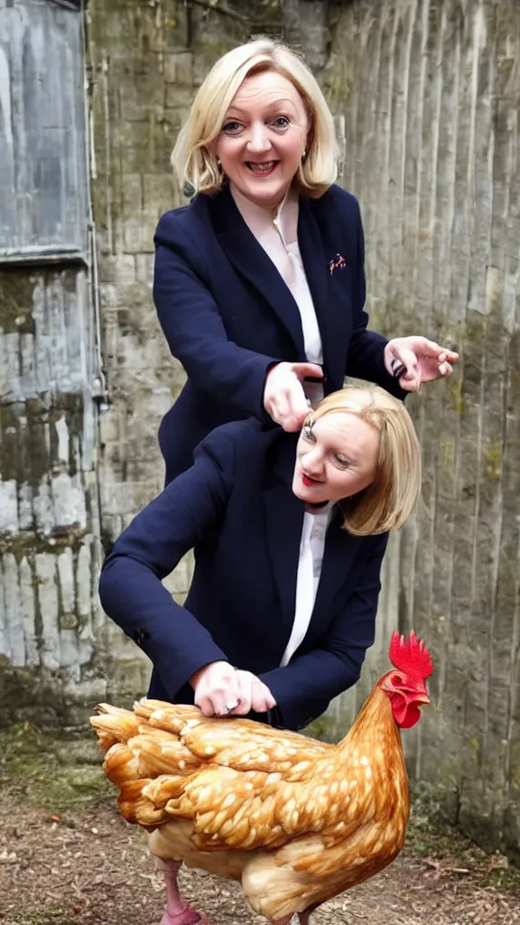 Image similar to liz truss, trussing a chicken