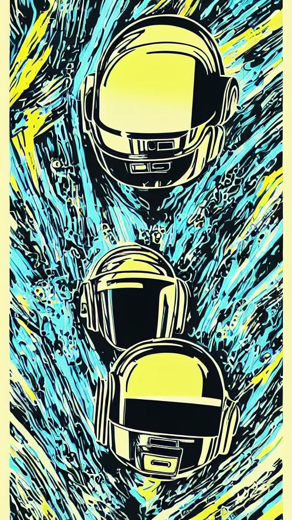 Image similar to Daft Punk logo by mcbess, full colour print, Techno concert advert, DAFT PUNK CONCERT 24 Aout 2022